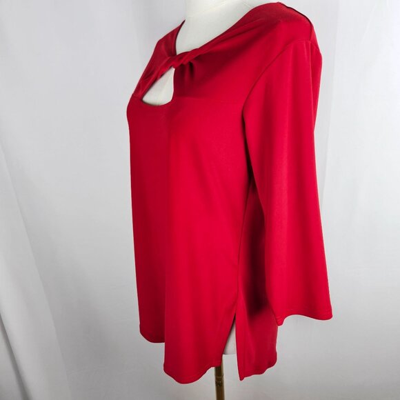 Sympli Red Twist Cut Out Neck Top Sz 10 Stretch 3/4 Sleeve Colorful Professional - Picture 5 of 11